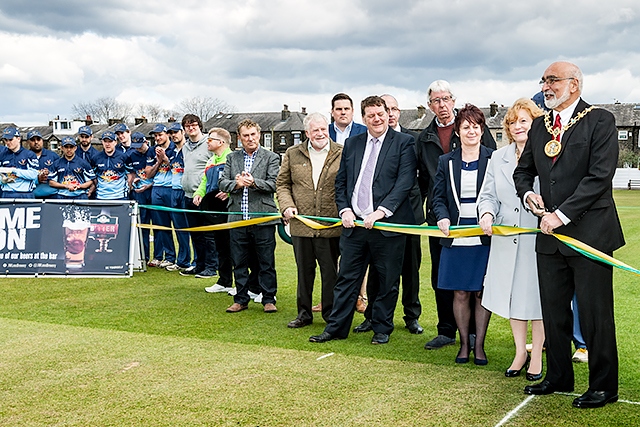 Official opening of the new Pennine Cricket League<br />Mayor & Mayoress Surinder & Cecile Biant with players and officials
