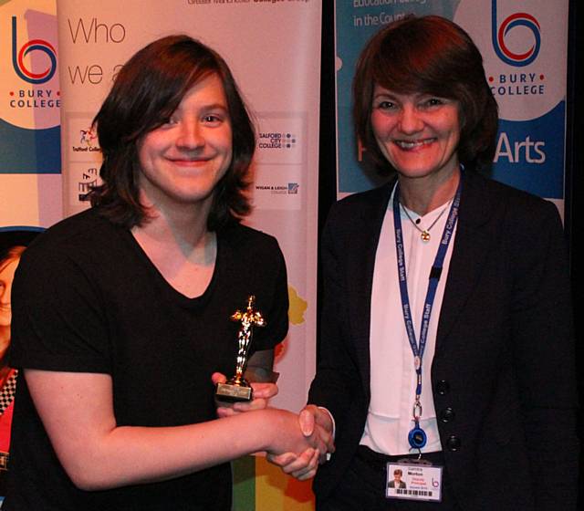 Josh Cooper from Hopwood Hall College winner of the Level 2 Acting with Sandra Morton from Bury College 