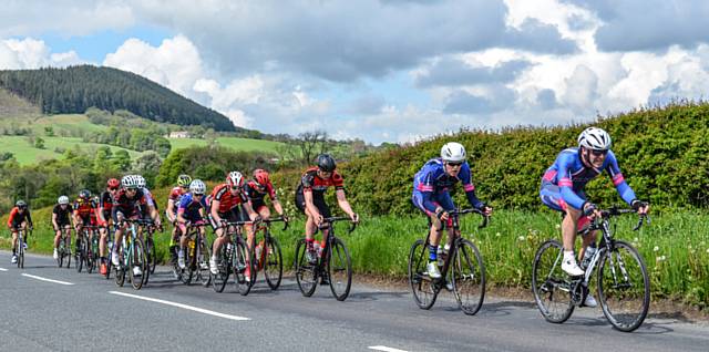 Andy Gorton and Ben Trippier leading the peloton in the East Lancs 2016 Spring Road Race
