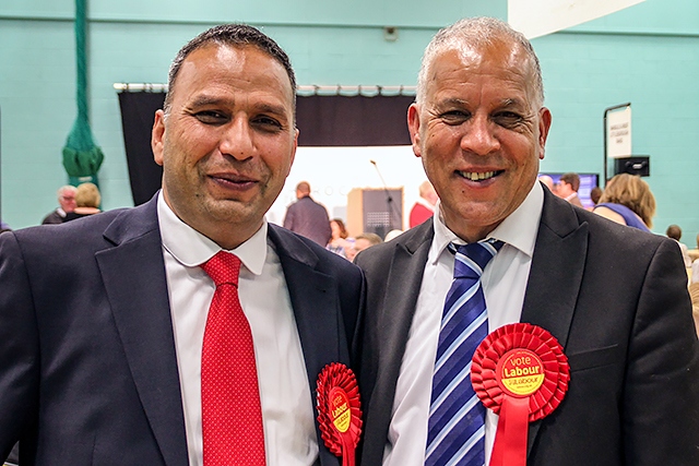 Councillor Shakil Ahmed (left) who retained his Kingsway seat