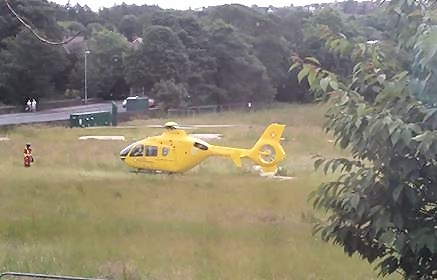 Air ambulance lands near Smithy Bridge Road