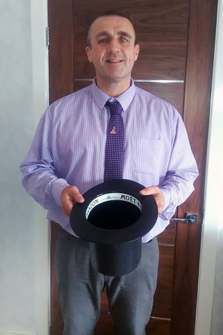 Martyn Lynch with his  fundraising hat