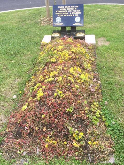 A sample grave covered with Sedum Matting in the Muslim Section of Denehurst Cemetery
