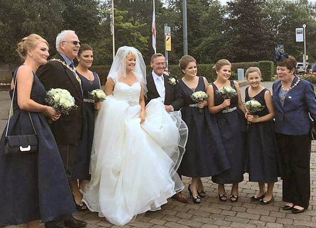 Michelle Cheetham on her wedding day with her father, David Scott, bridesmaids and Mayor Ray Dutton and Mayoress Elaine Dutton 