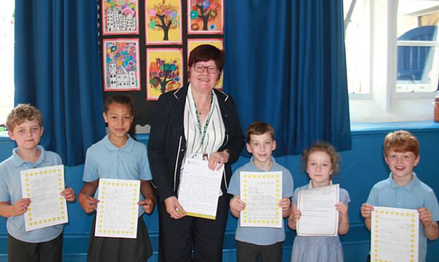 Holy Trinity children with Councillor Janet Emsley 