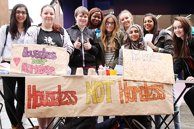 Teens from the National Citizen Service and Petrus raising awareness of their campaign, 'Houseless not Homeless'