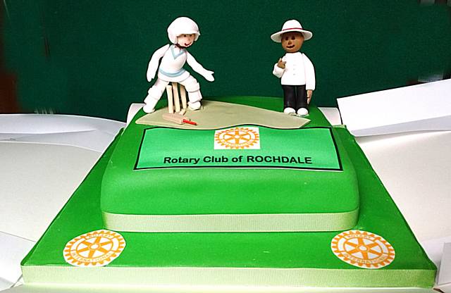 The cake which commemorates the famous Ian Botham incident when he nearly 'got his leg over' the stumps 25 years ago when England played West Indies