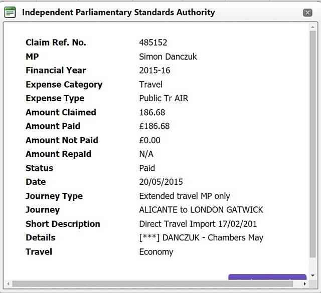 Danczuk wrongly claimed £186.68 for a flight from a family holiday in Alicante