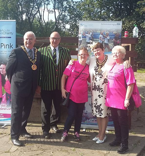 The Annual Pink Promenade Sponsored Walk with The Mayor, Ray Dutton and Mayoress, Elaine Dutton and the President of Littleborough RUFC, David Rawlinson