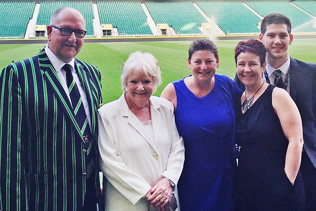 Littleborough RUFC President, David Rawlinson, his wife, Jane Rawlinson, and club members at Twickenham