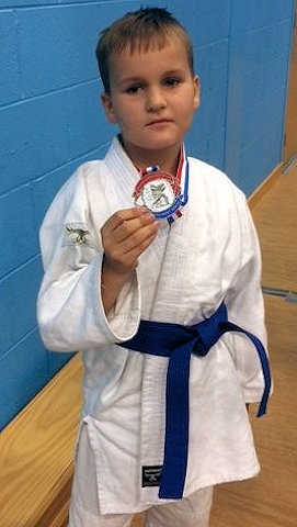 Kajus Latakas with his silver medal, Rochdale Judo Club