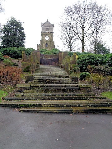 Staircase and exedra in Jubilee Park before restoration