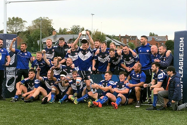 Mayfield second team celebrate winning the North West Men's League Division Two title