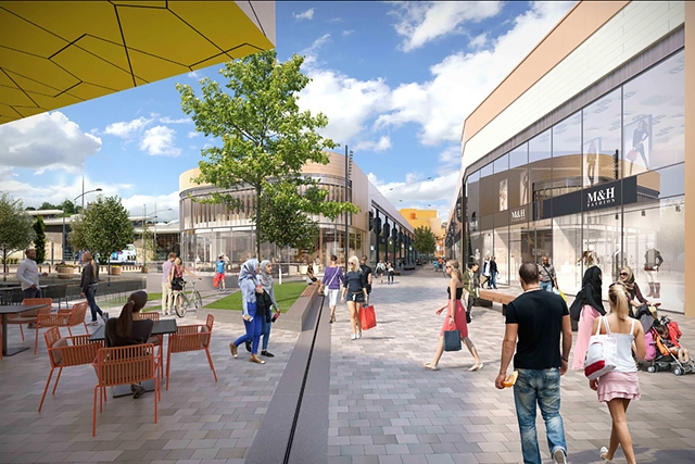 Rochdale Riverside - proposed new retail view towards Baillie Street