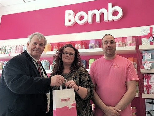 Council leader Richard Farnell with Lauren and Mark Jones in Fizz Bomb 