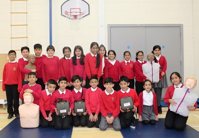 Year Six pupils at Hamer Community Primary School after learning CPR and defibrillation skills
