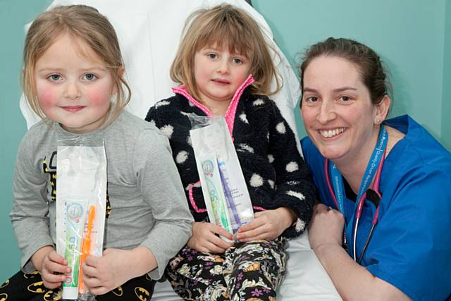 Dr Rachel Isba, Consultant in Paediatric Public Health Medicine at The Pennine Acute Hospitals NHS Trust with children during a dental health week