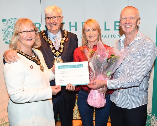 Mr and Mrs Shaw, with the Mayor and Mayoress of Rochdale, were thanked for their 15 years' as foster carers
