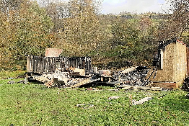 The remains of the clubhouse at Fothergill and Harvey Cricket Club