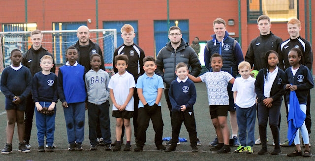 Aaron Clegg and Matthew Crane (right) at a session at St Mary's R C Primary School in Middleton