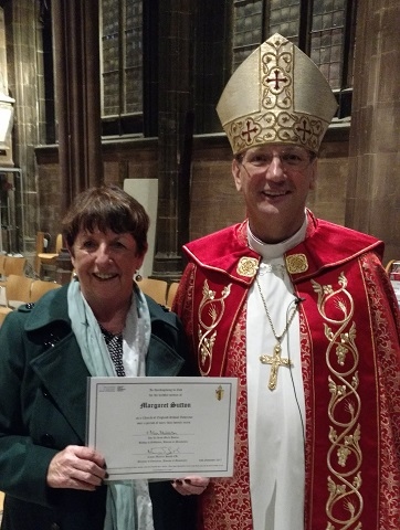 Margaret Sutton with the Rt Revd Mark Davies, Bishop of Middleton