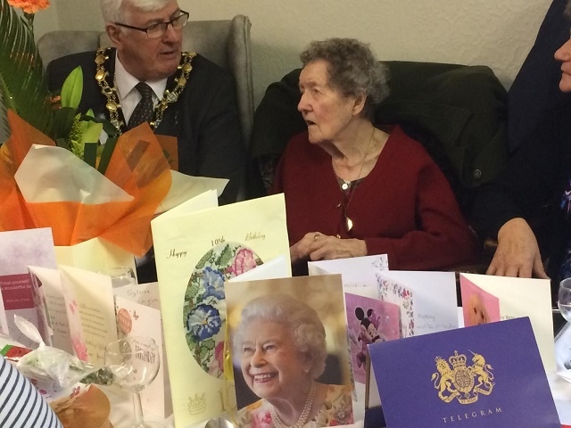 Sylvia Corfield with Mayor Ian Duckworth on her 105th birthday