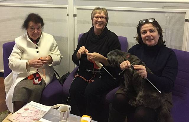 Councillor Donna Martin (right) enjoys a 'knit and natter' session, with local residents, at Junction Community Library