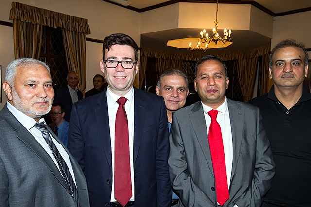 Andy Burnham with Councillor Shakil Ahmed and guests
