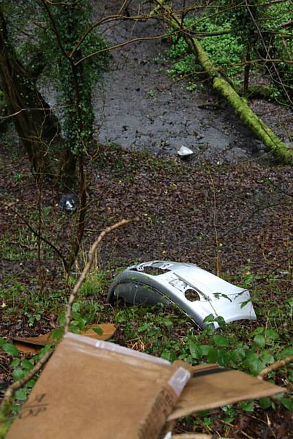Vauxhall Corsa front bumper dumped in Ashwoth Valley