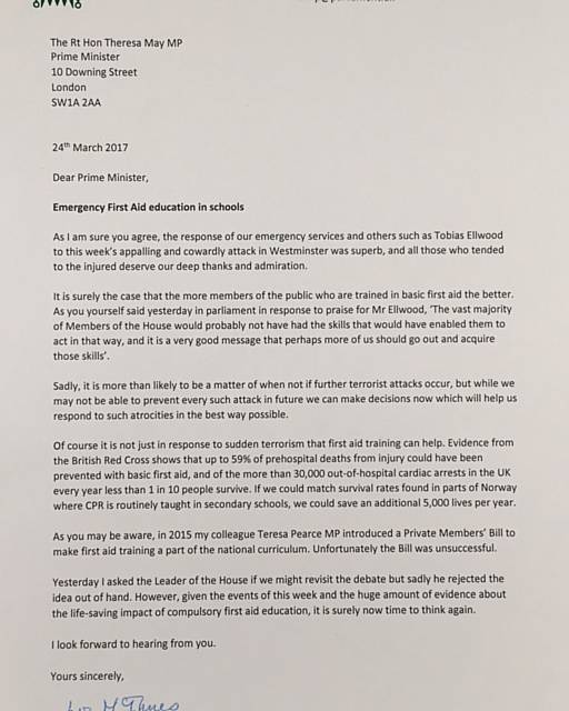Liz McInnes letter to Prime Minister Theresa May