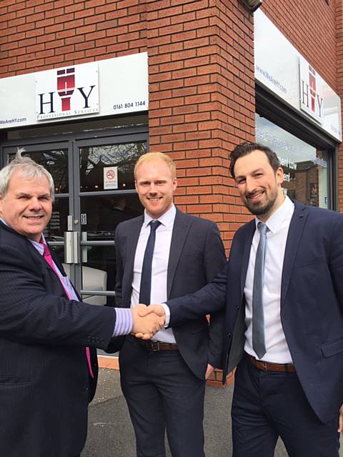 Councillor Richard Farnell with Barrister Dean Hulse and HR expert David Yazdi outside the new HY office
