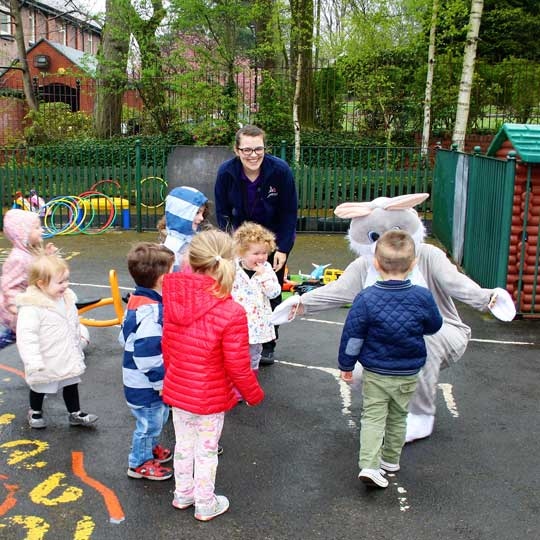 Children at School House Nursery meet Rebecca Rabbit