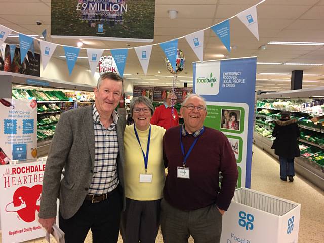 Steve Field, Margaret and Iain Wight at Milnrow Coop to thank members for their £3,400 donation