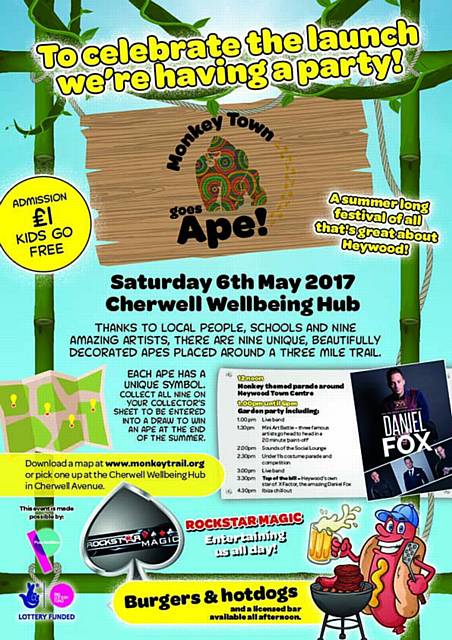 Monkey Town Goes Ape, Parade at 12pm. Garden party from 1pm, Cherwell Wellbeing Hub, heywood