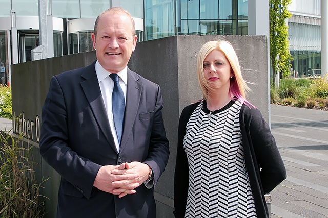 Simon Danczuk outside Number One Riverside with his new election agent Emma King ready to submit his election nomination papers