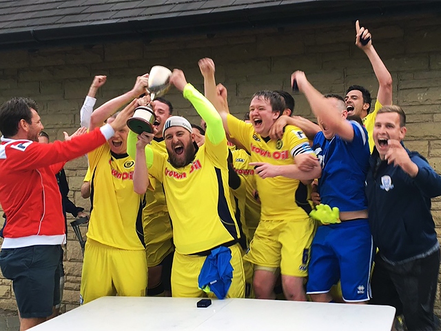 Rochdale Supporters Trust FC celebrating their champion victory against Preston North End B in 2016