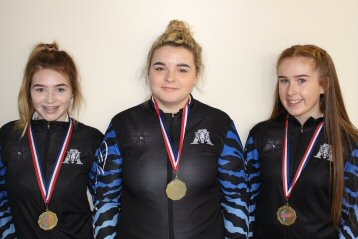 Codie Barron, Abby Pickering and Leah Butterworth from the European Champions the Titanium Allstars