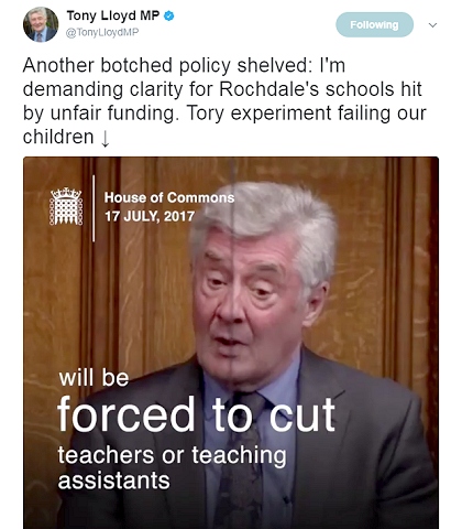 Tony Lloyd, Rochdale's MP has clashed with the government over its controversial funding formula