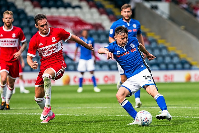 Rochdale v Middlesborough<br /> Ollie Rathbone fires Dale's second goal