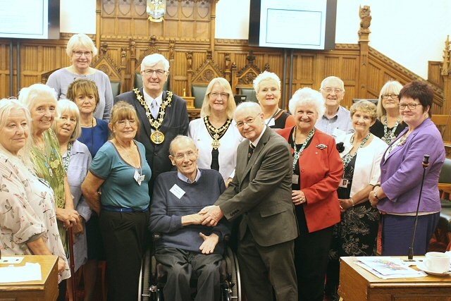 David Halpin MBE, Older Peoples Network Manager with Councillor Billy Sheerin, Mayor Ian Duckworth, Mayoress Christine Duckworth and members of the North West Older People's Network 