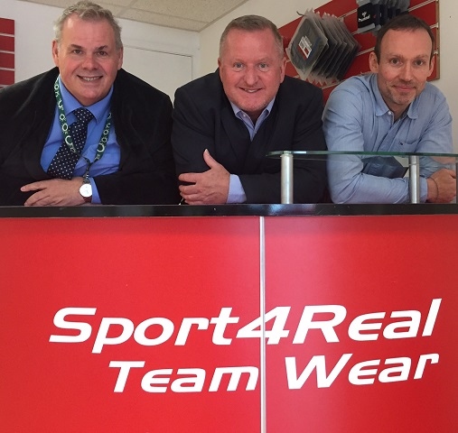 Council Leader Richard Farnell, Town Centre Manager Mark Foxley and Sam Green of Sport4Real