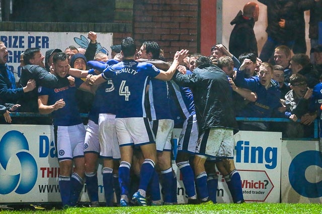 Wild celebrations after Davies scores Rochdale's 94th minute winner against Doncaster Rovers
