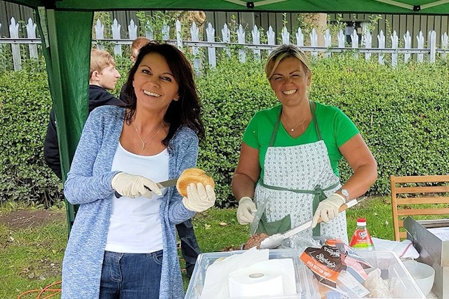 The Friends of Hopwood Park's Sandra Trickett (R) and Jennifer Parkinson (L) serve up gourmet food 