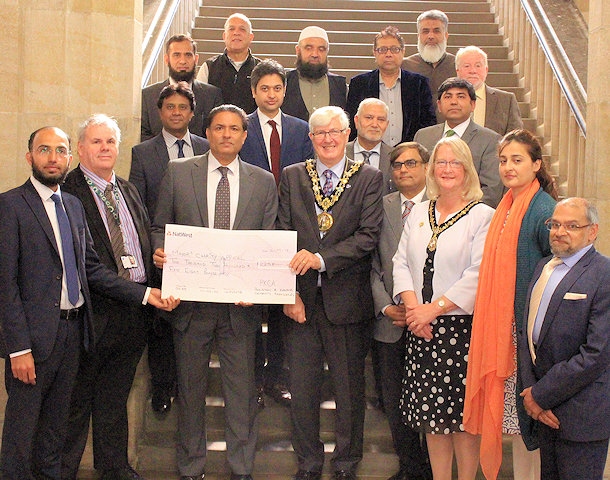 Mayor and Mayoress of Rochdale, councillors, and local dignitaries welcome Manchester's Consul General of Pakistan 