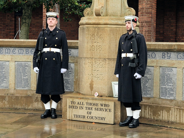 Crew members of HMS Middleton provided a guard of honour at the Middleton memorial