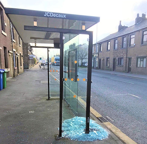 Damaged bus shelter on Rochdale Road, Firgrove 