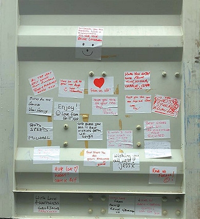 Messages to the children were posted inside the doors