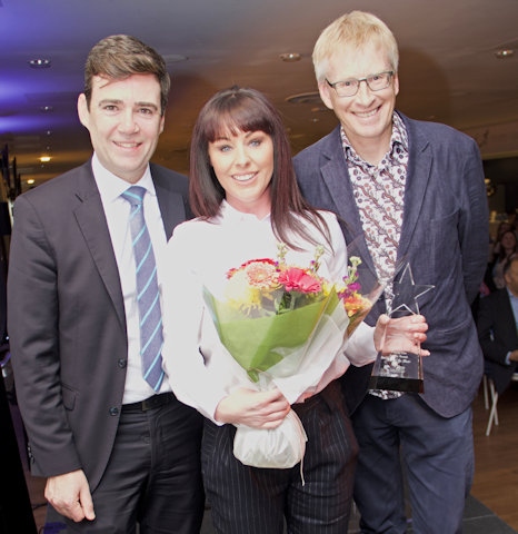 Michele Corcoran with Mayor Andy Burnham and Dr Philip Hammond