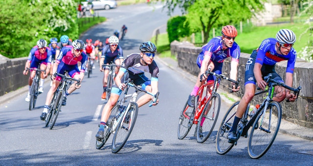 Matt Jackson (second) Chris Green (fifth) in the peloton in East Lancs Spring Road Race