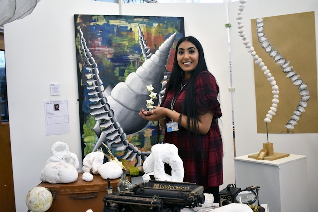Fatima Din, winner of the 'Best Overall Achievement' award with her final project at the Hopwood Hall College End of Year Arts Show